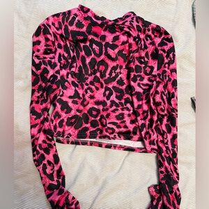 🪩 Pink Leopard Mock Turtle Neck Crop BOGO